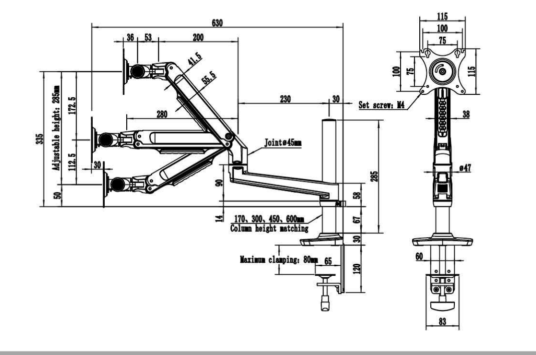 Disegno del braccio del monitor MA600