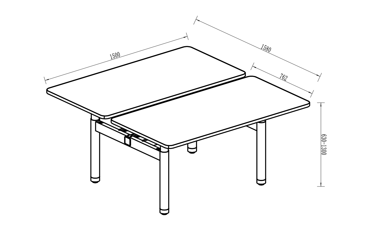 Disegno della workstation faccia a faccia a 2 posti